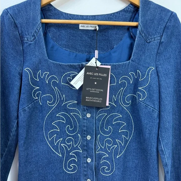 NWT Avec Les Filles Western
Embroidery Long Sleeve Denim Dress size 4 - Picture 6 of 12